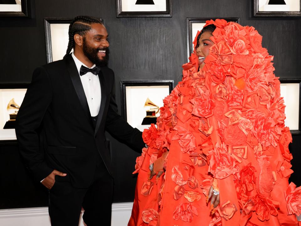 Myke Wright and Lizzo arrive at THE 65TH ANNUAL GRAMMY AWARDS, broadcasting live Sunday, February 5, 2023