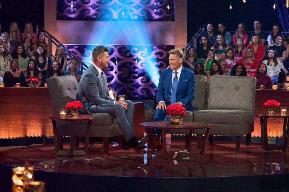 PHOTO: Jesse Palmer, left, and Gerry Turner are seen on 'The Men Tell All' episode of 'The Bachelorette' on Aug. 14, 2023. (Craig Sjodin/ABC)