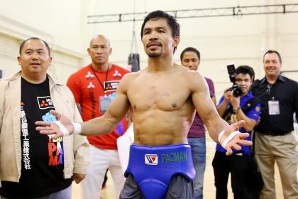 Manny Pacquiao trains during a workout session at The Venetian on Thursday. (Getty)