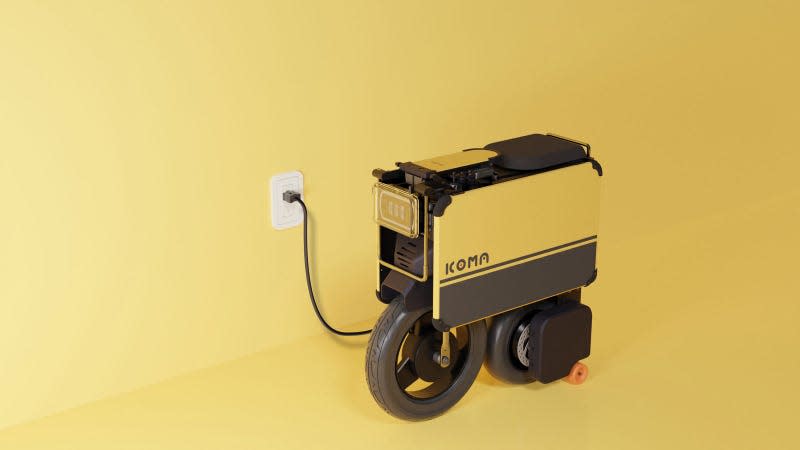 A render of the folded Icoma moped charging up. 