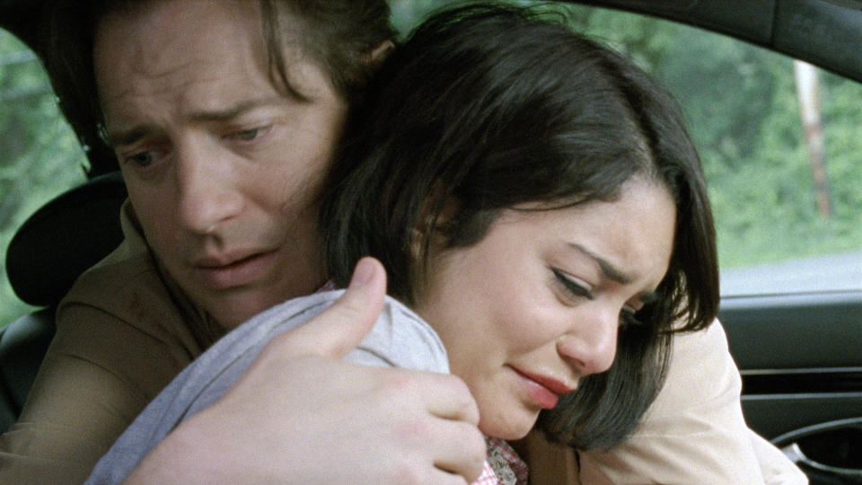 This image released by Roadside Attractions shows Brendan Fraser, left, and Vanessa Hudgens in a scene from "Gimme Shelter." (AP Photo/Roadside Attractions)