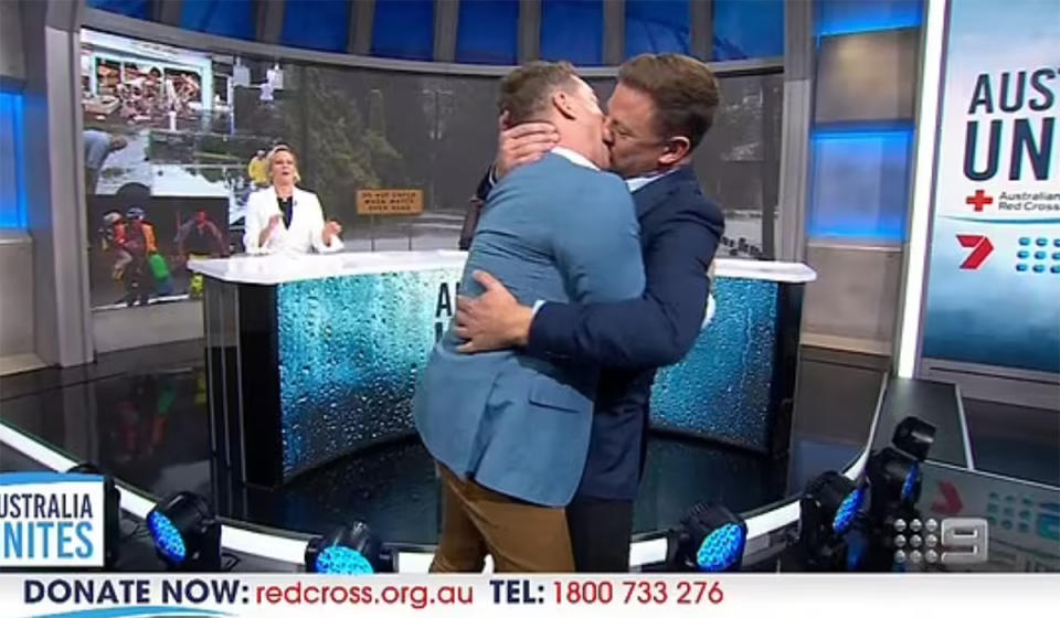 Grant Denyer and Ben Fordham shared a surprise kiss on live television