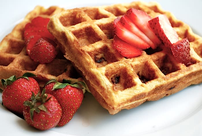 Cornmeal Buttermilk Waffles with Strawberries