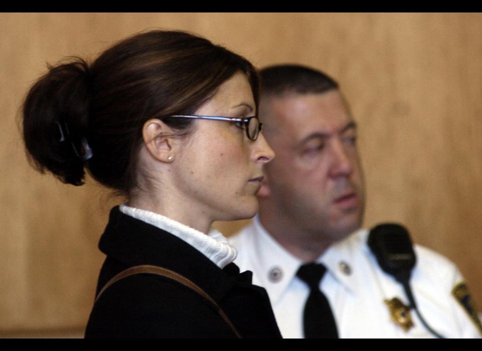 Shepherd Hill Regional High School teacher Amber S. Jennings is arraigned in Worcester Superior Court in this file photo taken Feb. 24, 2005, in Worcester, Mass. Jennings pleaded guilty to "disseminating harmful materials to a minor." She was sentenced to two years' probation. A spokesman for Worcester District Attorney John J. Conte said the allegations involved a 16-year-old student. (AP Photo/ Pool)