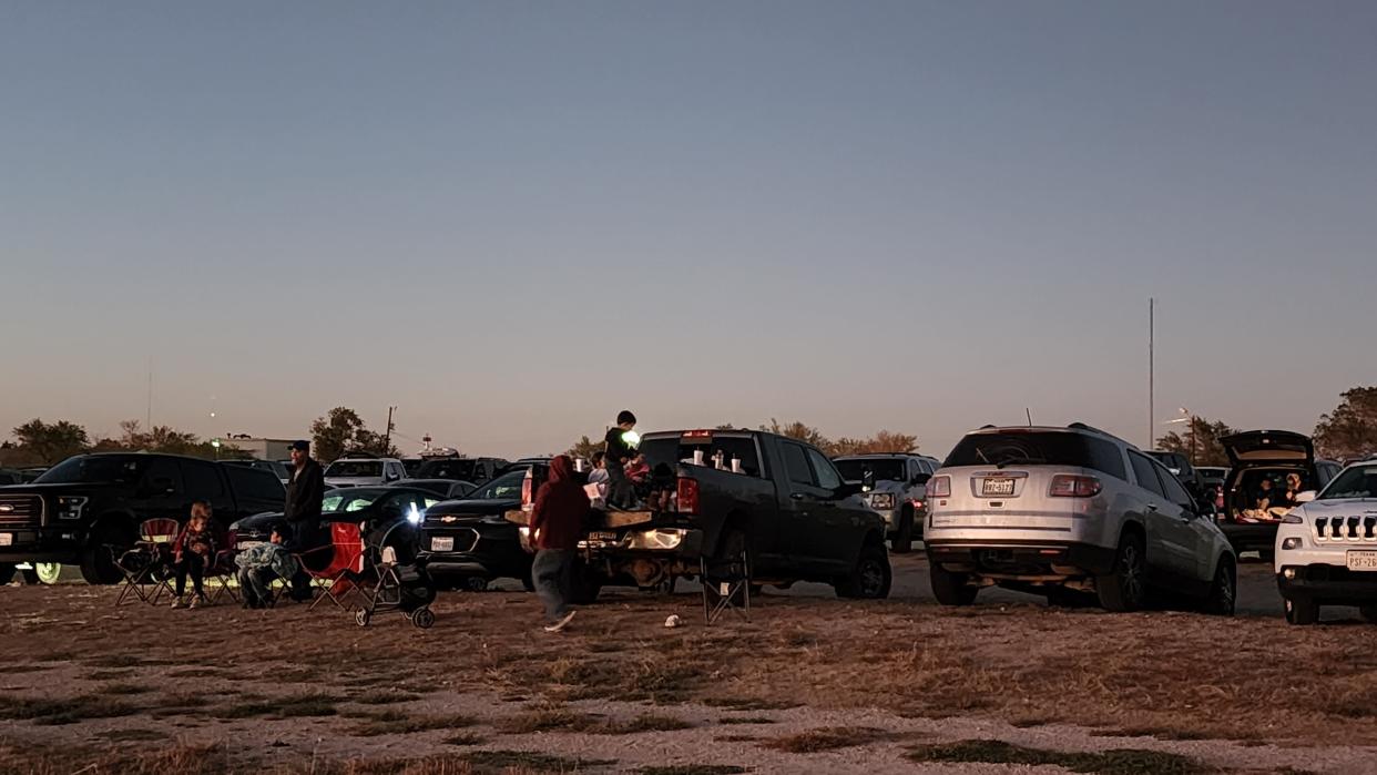 Cars line up on the final night of the Tascosa Drive-in Friday night in Amarillo.