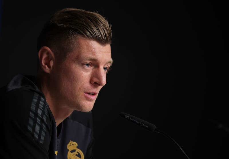 Real Madrid's Toni Kroos attends a press conference ahead of Tuesday's UEFA Champions League round of 16 first leg soccer match against RB Leipzig. Jan Woitas/dpa