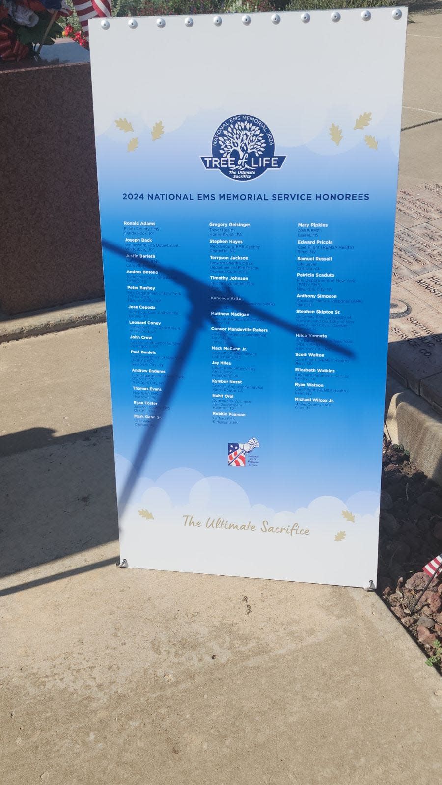 The list of the 36 honorees for this year's National EMS (Emergency Medical Services) Memorial Service and Weekend of Honor Moving Honors Procession is seen during a ceremony Wednesday at the Texas Panhandle War Memorial Center in Amarillo.