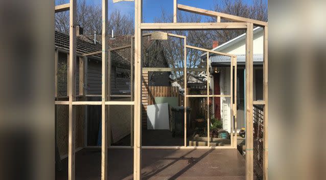 The build began to take shape in the backyard of Charlotte's grandfather. Source: Charlotte Sapwell