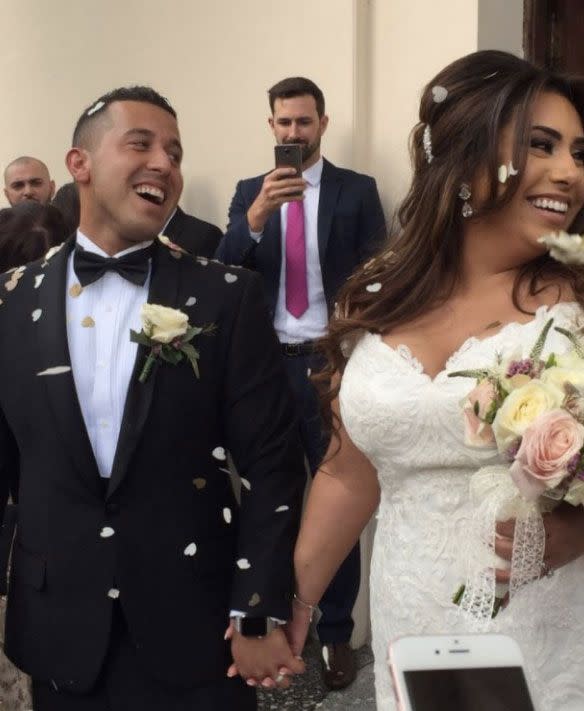 Natasha Politakis and Ali Gul on their wedding day. Source: Yahoo UK via SWNS