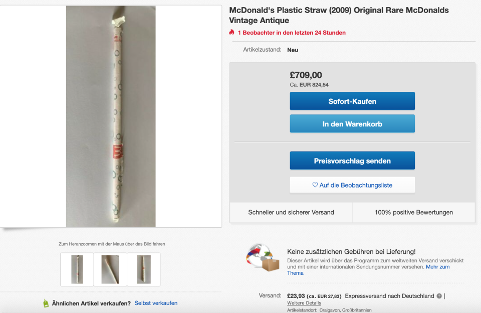 Und auch dieses eBay-Angebot für einen McDonald's-Strohhalm hat es in sich (Bild: Screenshot eBay)