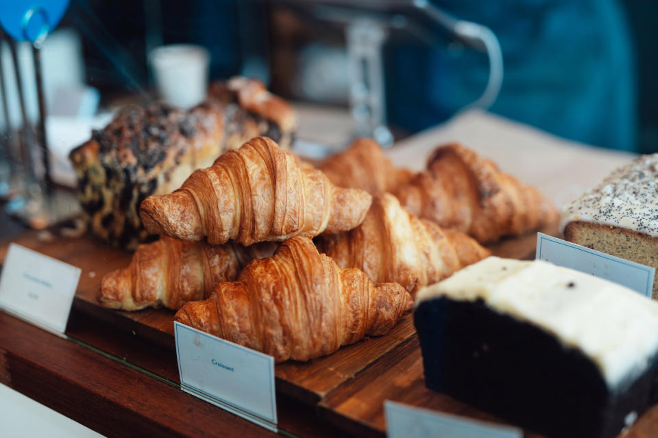 Croissants in a display case