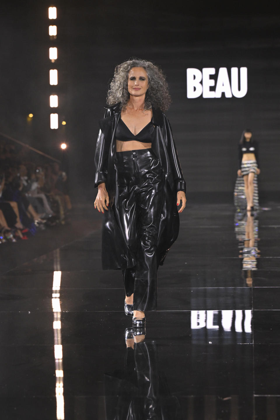 PARIS, FRANCE - OCTOBER 01: Andie MacDowell walks the runway during "Le Défilé L'Oréal Paris - Walk Your Worth" Show as part of Paris Fashion Week at the Eiffel Tower on October 01, 2023 in Paris, France. (Photo by Kristy Sparow/Getty Images for L'Oreal Paris)