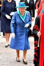 <p>The Queen arrived for the celebrations in her usual colourful attire.</p>