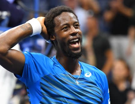 Sept 6, 2016; New York, NY, USA; Gael Monfils of France after beating Lucas Pouille of France on day nine of the 2016 U.S. Open tennis tournament at USTA Billie Jean King National Tennis Center. Mandatory Credit: Robert Deutsch-USA TODAY Sports