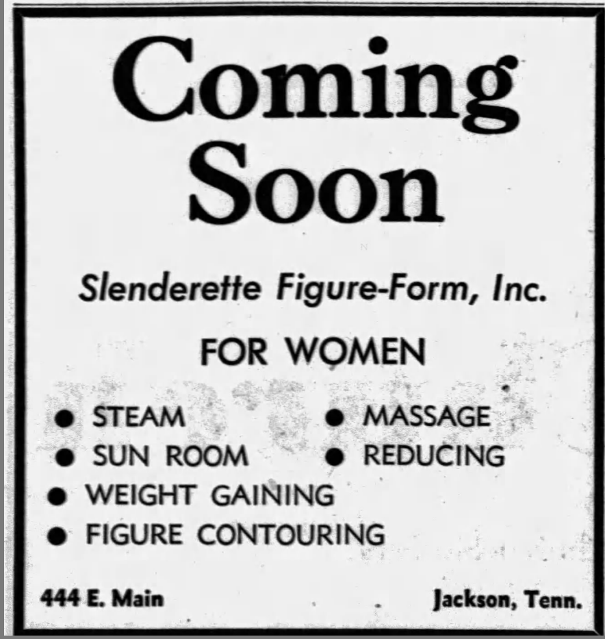 An advertisement for Jewell Langford's Imperial Health Spa, which she would open in 1972 at 444 E Main St. in Jackson, details the beautification services to be offered.