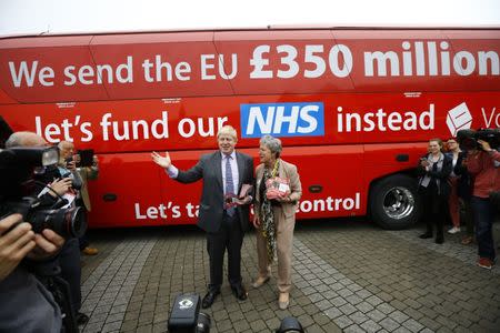 FILE PHOTO: Former London Mayor Boris Johnson speaks at the launch of the Vote Leave bus campaign, in favour of Britain leaving the European Union, in Truro, Britain May 11, 2016. REUTERS/Darren Staples