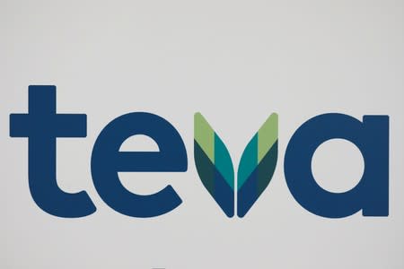 The logo of Teva Pharmaceutical Industries is seen during a news conference in Tel Aviv