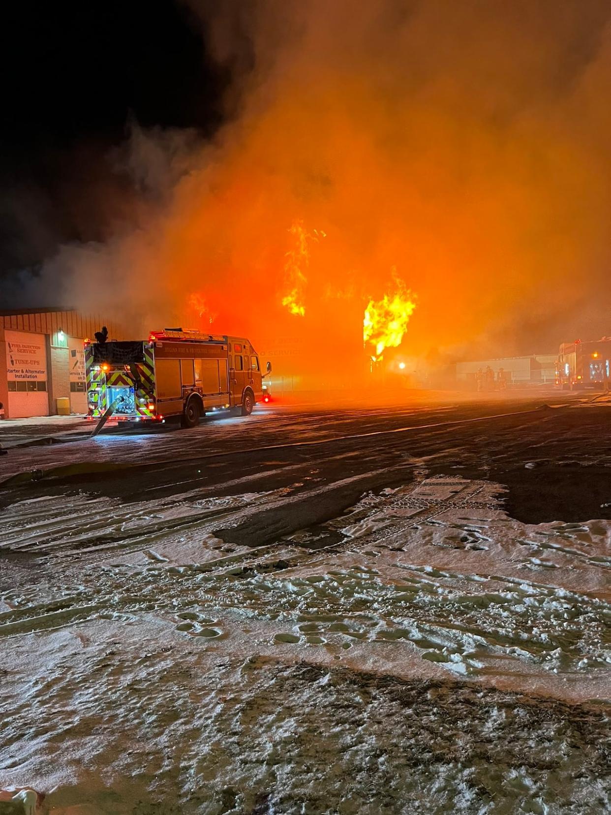 The Regina fire department was on the scene of a fire in the 900 block of Dewdney Avenue on Nov. 28. (Regina Fire and Protective Services - image credit)
