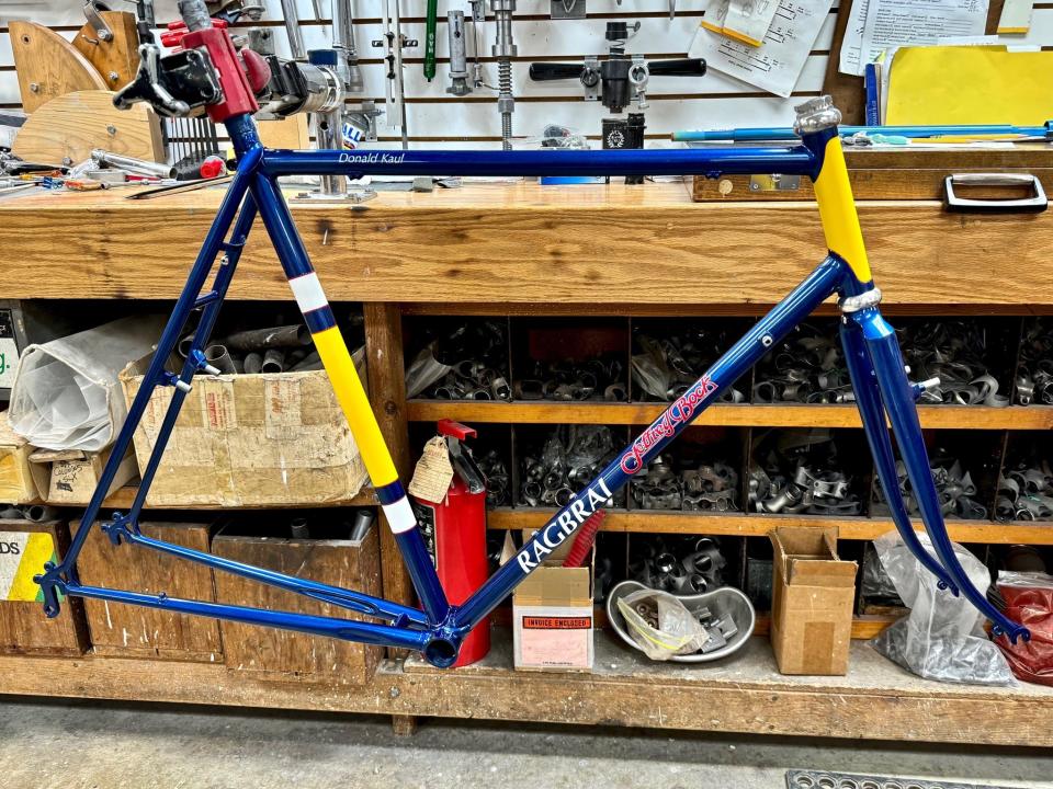 Jeffrey Bock built a custom bicycle for RAGBRAI co-founder Donald Kaul in 1977 and restored it for Saturday's charity auction.