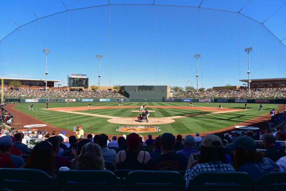 SCOTTSDALE, AZ - FEBRUARY 25:  General view of the spring training game between Colorado Rockies and Arizona Diamondbacks at Salt River Fields at Talking Stick on February 25, 2017 in Scottsdale, Arizona.  (Photo by Jennifer Stewart/Getty Images)