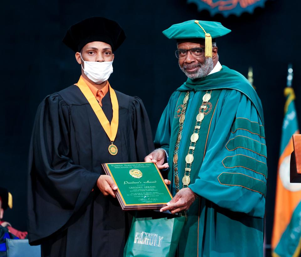 Florida A&M celebrates its Spring 2024 Commencement with guest speaker Gregory Gerami, founder of Batterson Farms Corporation. FAMU President Larry Robinson gave him a President's Award for being a keynote speaker.