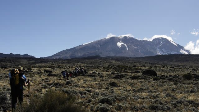 Shira Plateau on Mount Kilimanjaro, one of the world's largest volcanoes in Tanzania