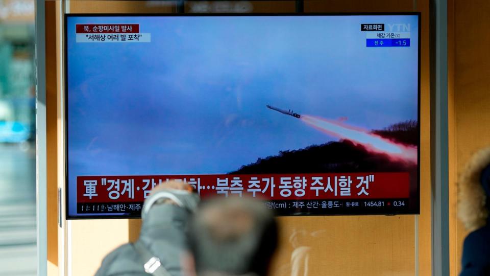 PHOTO: A TV screen shows a report of North Korea's cruise missiles with file footage during a news program at the Seoul Railway Station in Seoul, South Korea, Wednesday, Jan. 24, 2024. (Lee Jin-man/AP)