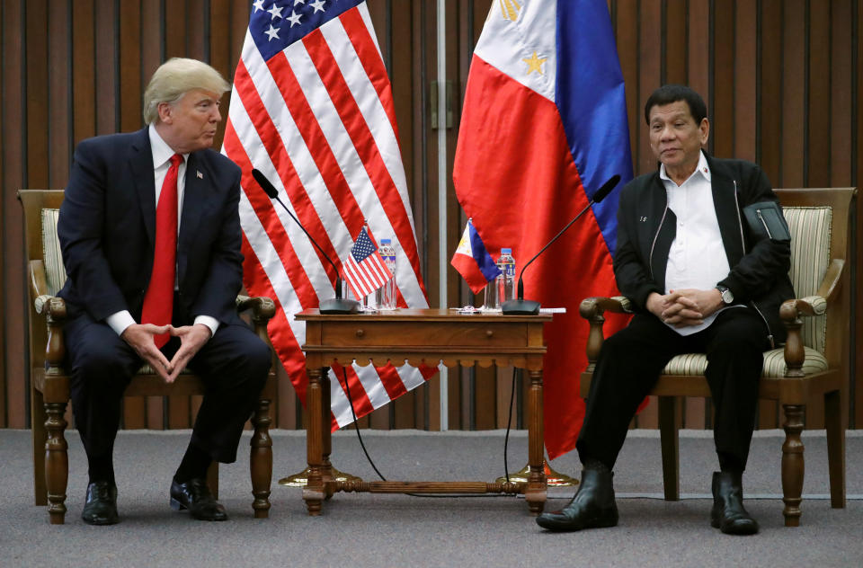 U.S. President Donald Trump holds a bilateral meeting with Rodrigo Duterte, the president of the Philippines, on Monday.&nbsp; (Photo: Jonathan Ernst / Reuters)