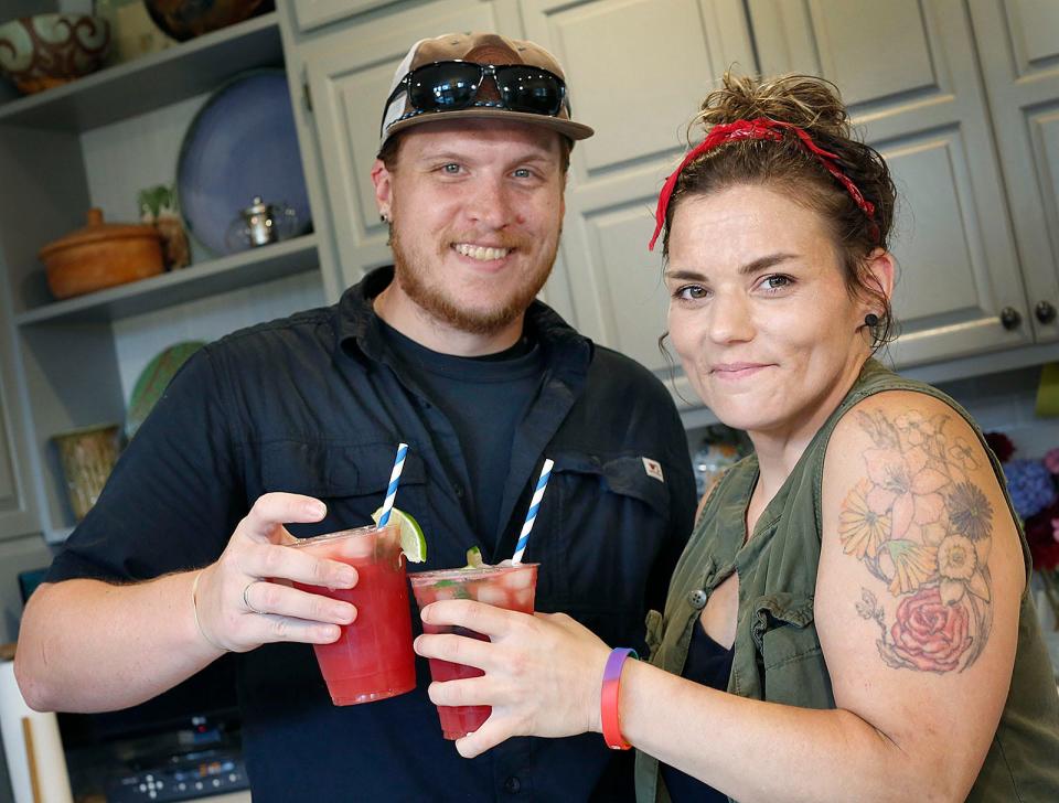 Lindsay Thomson and John Zenewicz make nonalcoholic drinks in Rockland to support people in recovery Monday, July 18, 2022.