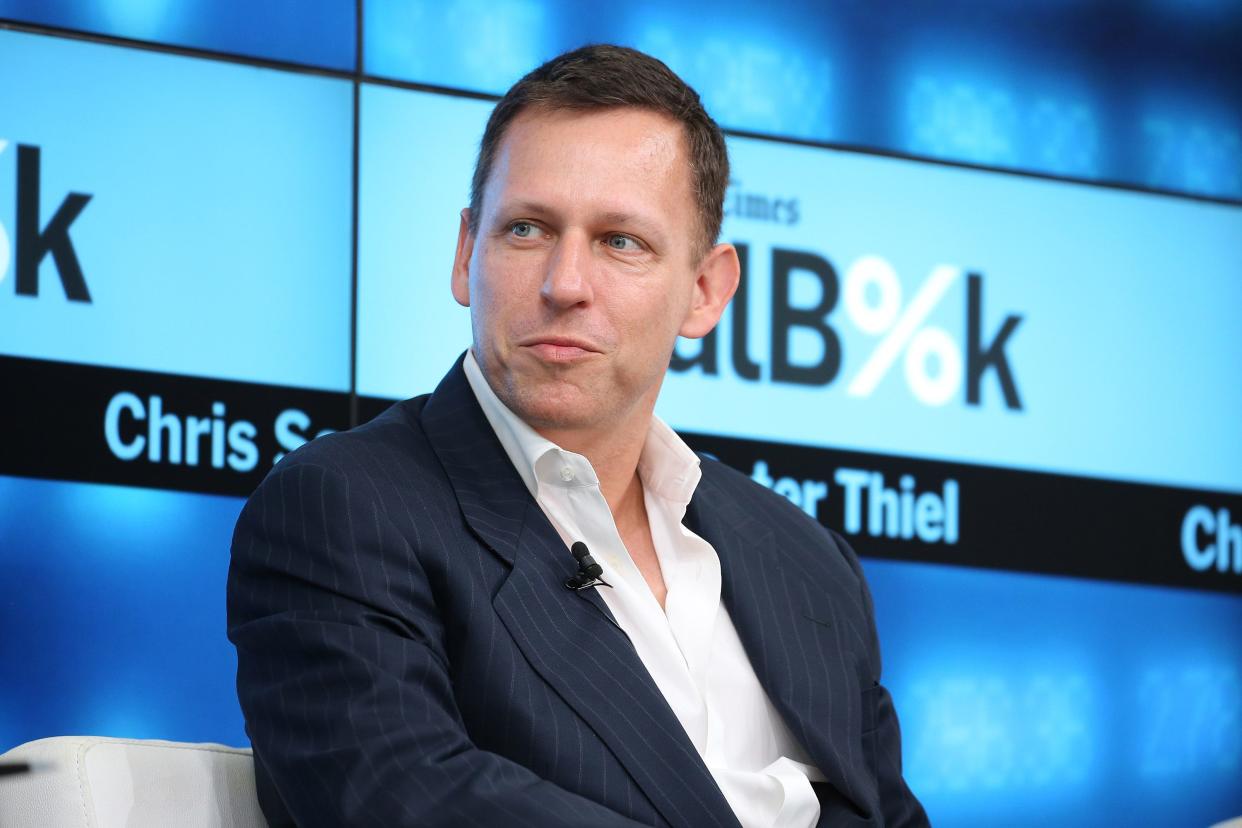 Partner at Founders Fund Peter Thiel participates in a panel discussion at the New York Times 2015 DealBook Conference at the Whitney Museum of American Art on November 3, 2015 in New York City.