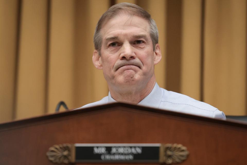 Chairman of the House Judiciary Committee Rep. Jim Jordan (R-OH) questions former special counsel Robert K. Hur as Hur testifies before the House Judiciary Committee on March 12, 2024 in Washington, DC.