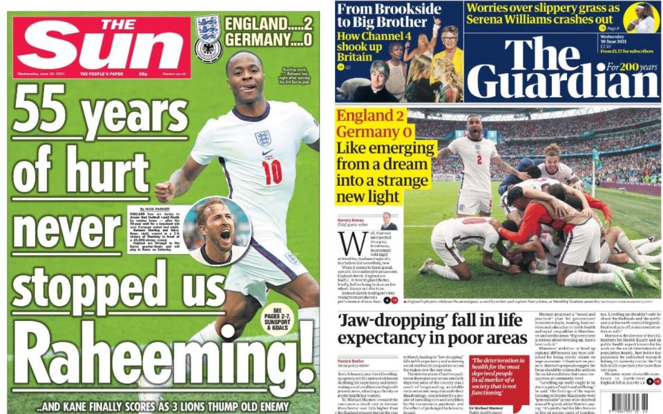 The Sun and The Guardian saluted England's historic win