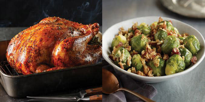 Omaha Steaks Thanksgiving turkey and brussels sprouts with bacon