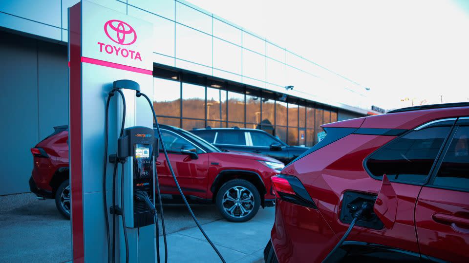 An electric charging station outside the Lia Toyota Store of Rockland in Blauvelt, New York. - Kena Betancur/VIEWpress/Getty Images