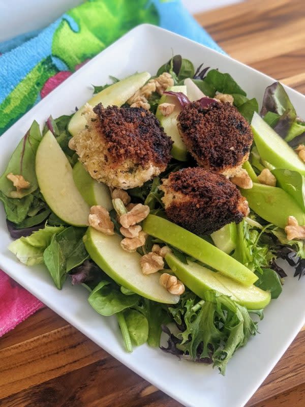 <p>Mochas and Mimosas</p><p>This simple and delicious fried goat cheese salad is delicious and packed with flavor and a crunchy yet creamy texture. It’s filled with fresh greens, crisp Granny Smith apples and dressed with a tangy vinaigrette.</p><p><strong>Get the recipe: <a href="https://mochasandmimosas.com/fried-goat-cheese-salad/" rel="nofollow noopener" target="_blank" data-ylk="slk:Fried Goat Cheese Salad;elm:context_link;itc:0;sec:content-canvas" class="link ">Fried Goat Cheese Salad</a></strong></p>