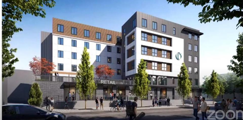 A view of a proposed apartment building in the Lusk District, which the Boise City Council denied on Tuesday because of its lack of parking and limited first-floor retail space. BDE Architecture