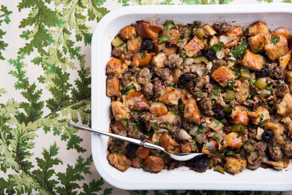 Challah, Sausage, and Dried Cherry Stuffing