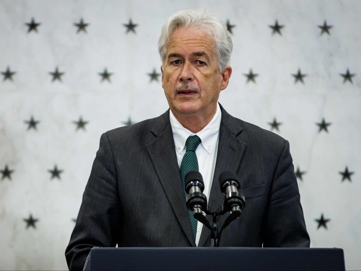William Burns, director of the Central Intelligence Agency (CIA), speaking before Joe Biden on a visit to the agency on 8 July (AFP via Getty Images)