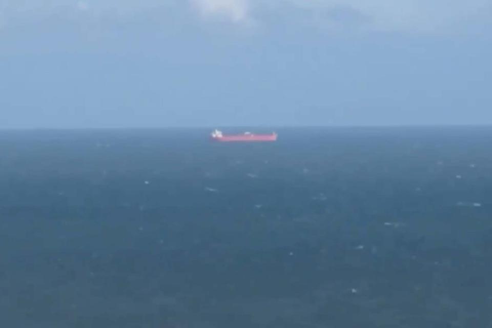 Oil tanker Nave Andromeda is seen off the coast of the Isle of Wight (ISLE OF WIGHT RADIO VIA REUTERS)