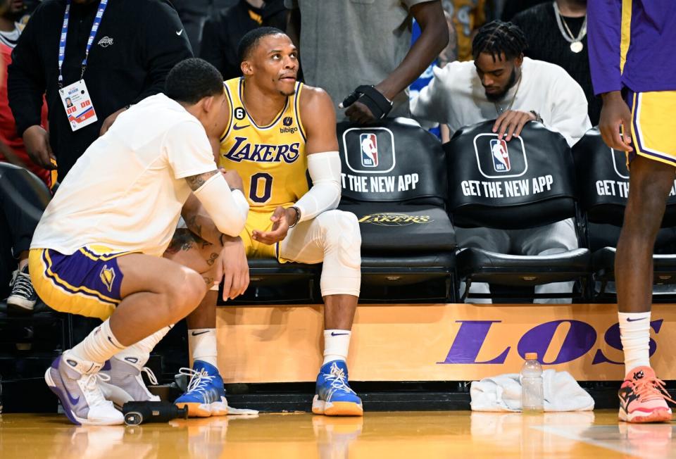 Russell Westbrook sits on the bench during a loss to the Clippers on Oct. 20.