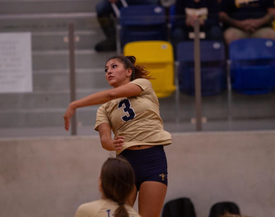 Coronado's Nadia Peña spikes the ball at Eastwood on Sept. 5, 2023. Coronado would go on to sweep 3-0 in the District 1-6A matchup.