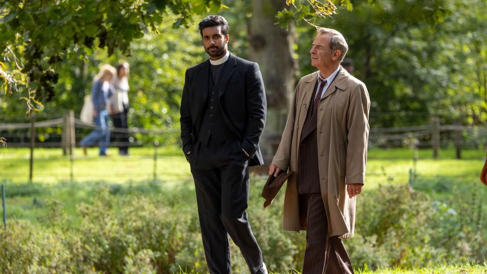 Robson Green and Rishi Nair filming Grantchester season nine