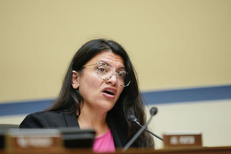 Rep. Rashida Tlaib, D-Mich., urged the International Criminal Court to arrest Israel Prime Minister Benjamin Netanyahu and others for "crimes against humanity" that she says will occur as Israel Defense Forces began their push into Rafah in southern Gaza Tuesday. File photo by Andrew Harnik/UPI