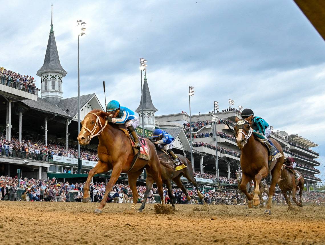 Mage, with Javier Castellano aboard, wins the 2023 Kentucky Derby at Churchill Downs. A dozen horses have died at the Louisville racetrack during the Spring Meet. Skip Dickstein