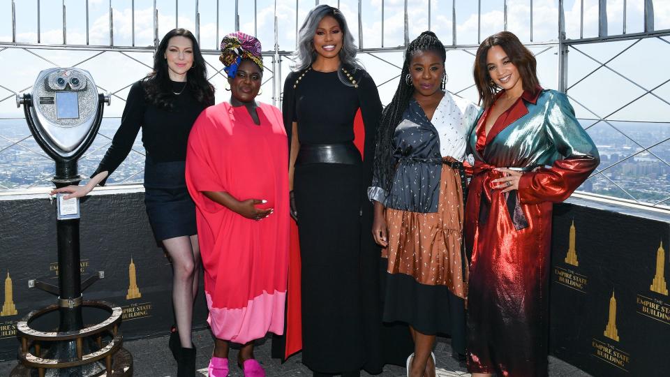 Mandatory Credit: Photo by Erik Pendzich/Shutterstock (10347936bn)Laura Prepon, Danielle Brooks, Laverne Cox, Uzo Aduba, Dascha Polanco'Orange Is The New Black' TV show cast at the Empire State Building, New York, USA - 26 Jul 2019.