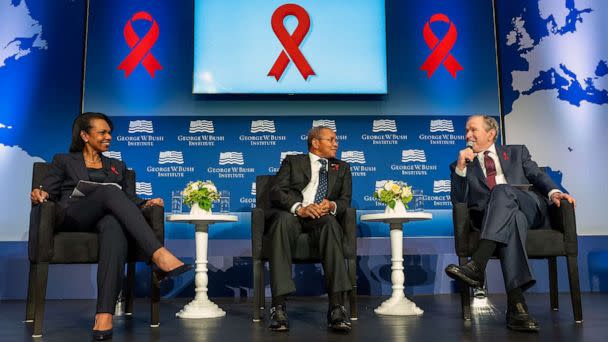 PHOTO: President George W. Bush, former President of Tanzania Dr. Jakaya Mrisho Kikwete, and 66th U.S. Secretary of State Dr. Condoleezza Rice discuss the inception of PEPFAR and its legacy at the PEPFAR at 20 event in Washington, D.C. on Feb. 24, 2023. (Grant Miller for the George W. Bush Presidential Center)