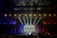 French far right presidential candidate Eric Zemmour delivers his speech during his first rally, Sunday, Dec. 5, 2021 in Villepinte, north of Paris. Far-right former French TV pundit Eric Zemmour is holding his first campaign rally, a few days after he formally declared his candidacy for April's presidential election in a video relaying his anti-migrants, anti Islam views. A first round is to be held on April, 10, 2022 and should no candidate win a majority of the vote in the first round, a runoff will be held between the top two candidates on April 24, 2022. (AP Photo/Rafael Yaghobzadeh)