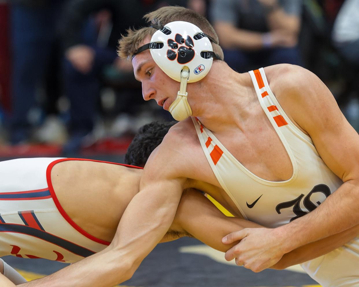 Brighton's Easton Hardesty beat teammate Jackson Johnson to win the 126-pound championship in the individual regional at Byron Center.