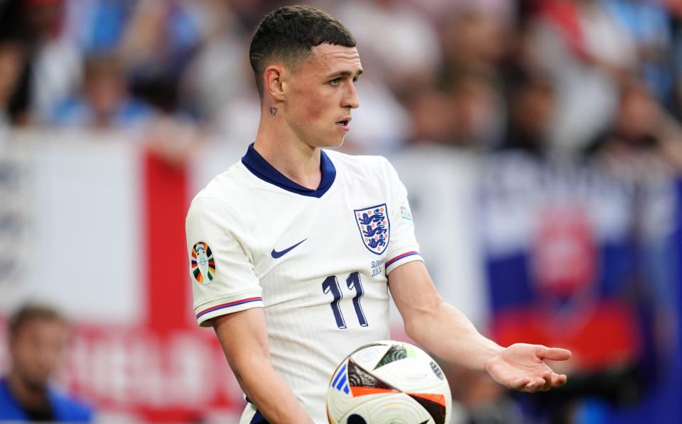 England's Phil Foden during the UEFA Euro 2024, round of 16 match at the Arena AufSchalke in Gelsenkirchen,