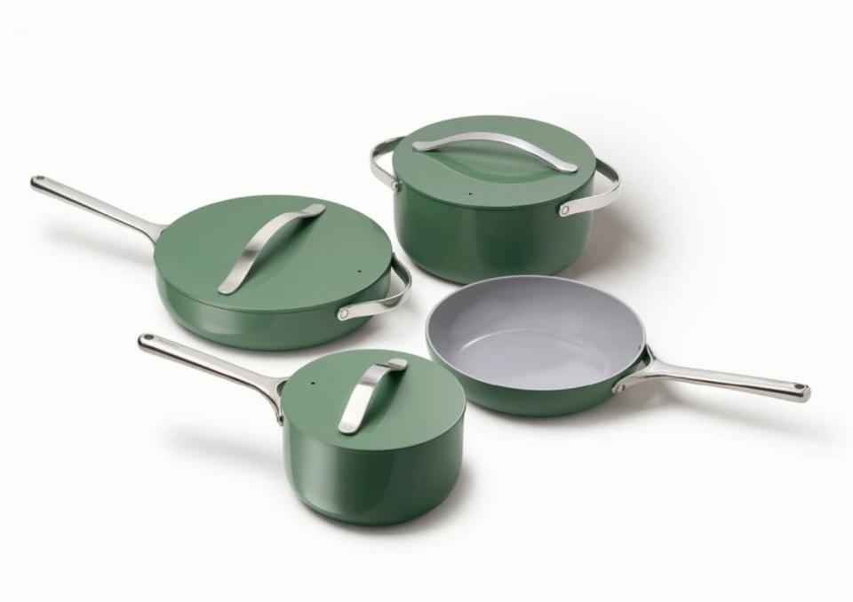 Find this Caraway Cookware Set for $395 at <a href="https://fave.co/2Jq4BbU" target="_blank" rel="noopener noreferrer">Caraway</a>.